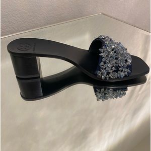 NWOT Authentic Tory Burch Logan Embellished Mules - Blue - Size 9 - Brand New!